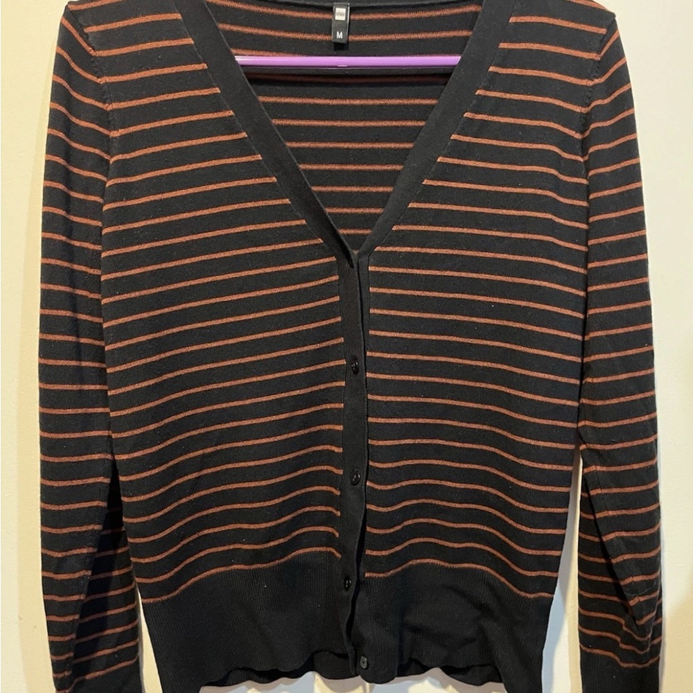 Men's Black and Brown Striped Cardigan